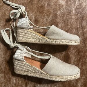 Harold’s Linen Espadrille Wedge Sandals with Tie - Sz 8